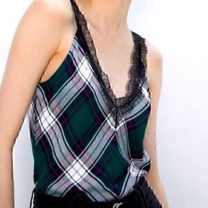 Zara NWOT plaid lace tank top SIZE XS